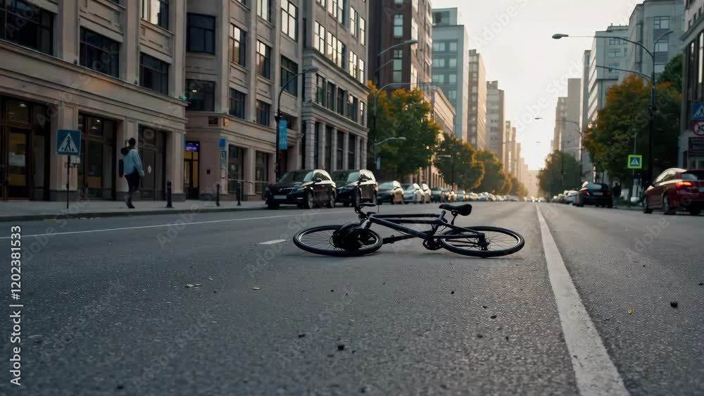 Bicycle Accident Scene Footage in Urban Environment