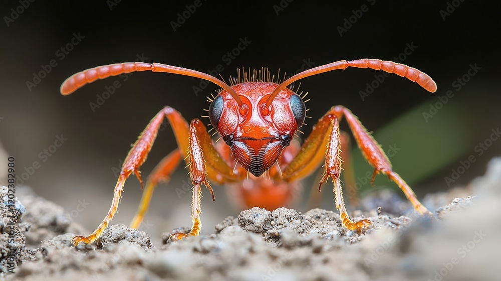 Red ant close-up, forest floor, macro photography, nature background, insect stock image Red ant close-up, forest floor, macro photography, nature background, insect stock image
