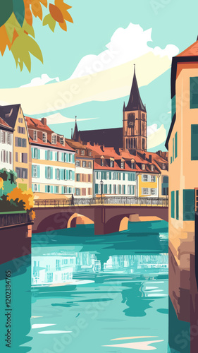 Vintage Strasbourg Travel Poster: European Summer Vacation in Retro Style