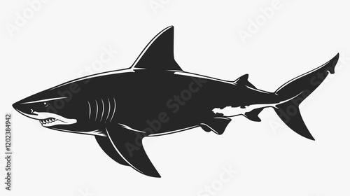Bull Shark Silhouette Isolated On White Background