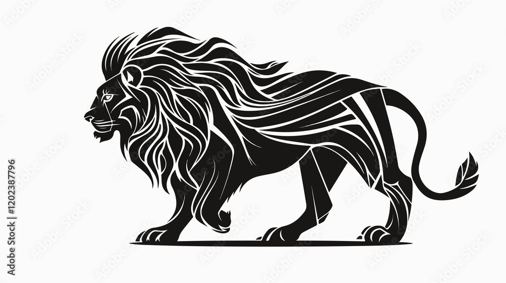 Fototapeta premium Silhouette of Majestic Lion in Powerful Walking