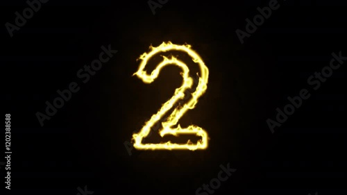2 - two hot burning number on black background, Flaming Letter Two Illuminated With Flames in a Dark Background.