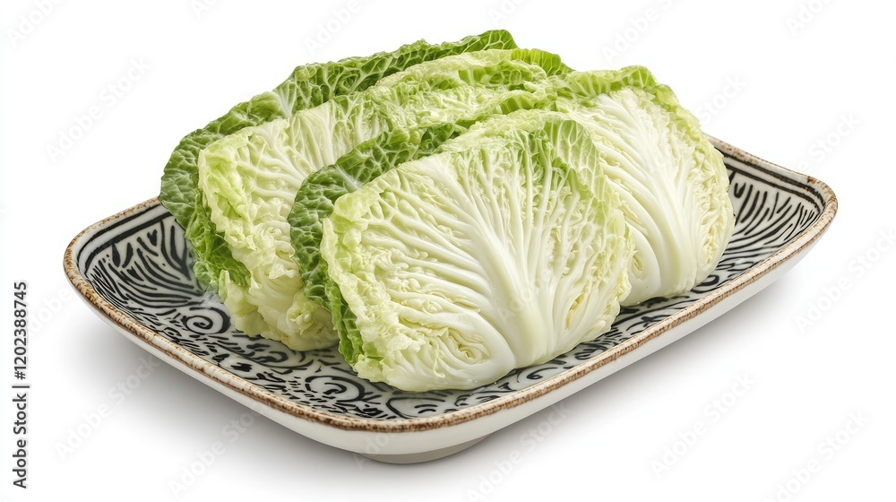Chinese cabbage with oyster sauce and garlic on a plate on a white background Chinese cabbage with oyster sauce and garlic on a plate on a white background