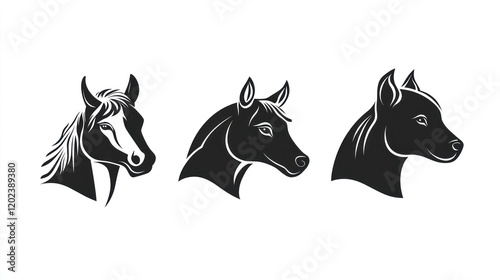 Horse, cow, dog heads; farm animals; white background; vector illustration; design element photo