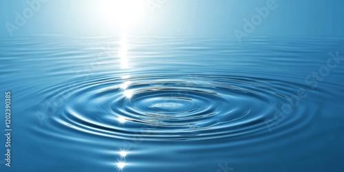 Dynamic water ripples reflecting sunlight on a tranquil blue surface under a bright horizon