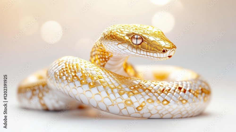 Obraz premium Golden White Snake Coiled Elegant Posture
