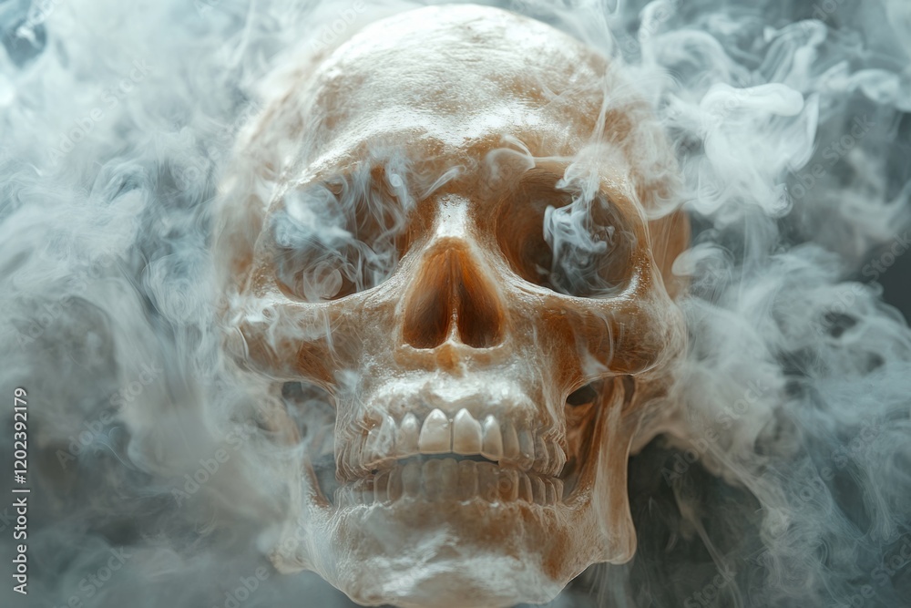 Fototapeta premium Spooky human skull enveloped in smoke, perfect for halloween or any project needing a touch of macabre