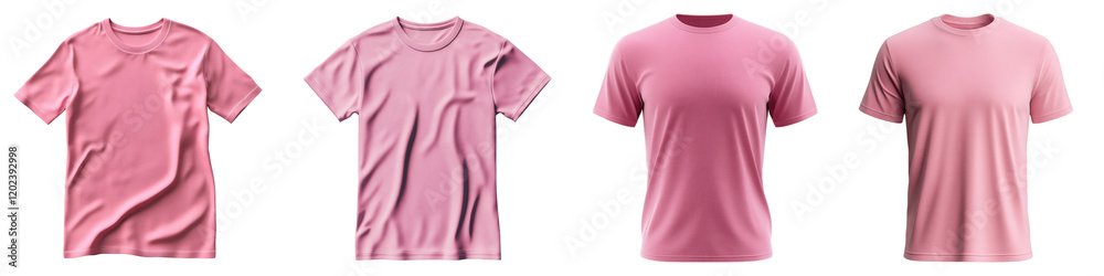 Pink t-shirt isolated on transparent background, Set of Pink t-shirt isolated on transparent background, Set of