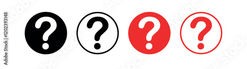 Set of Question Mark Icons: Red, Black and White Circles