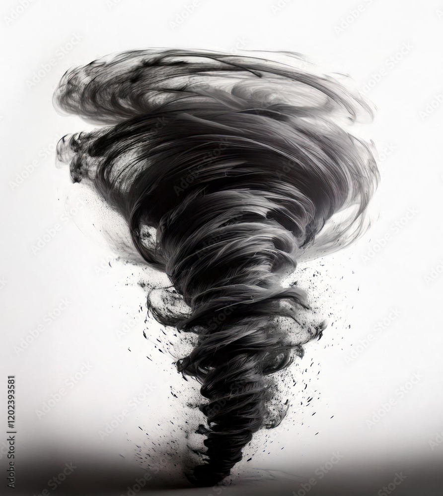 whirlwind or black smoke on a white backdrop