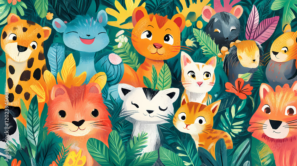 Naklejka premium wallpaper adorable animals