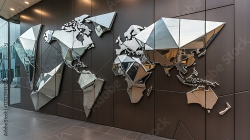 Wallpaper Mural Geometric World Map Installation: A Modern Metallic Masterpiece Torontodigital.ca