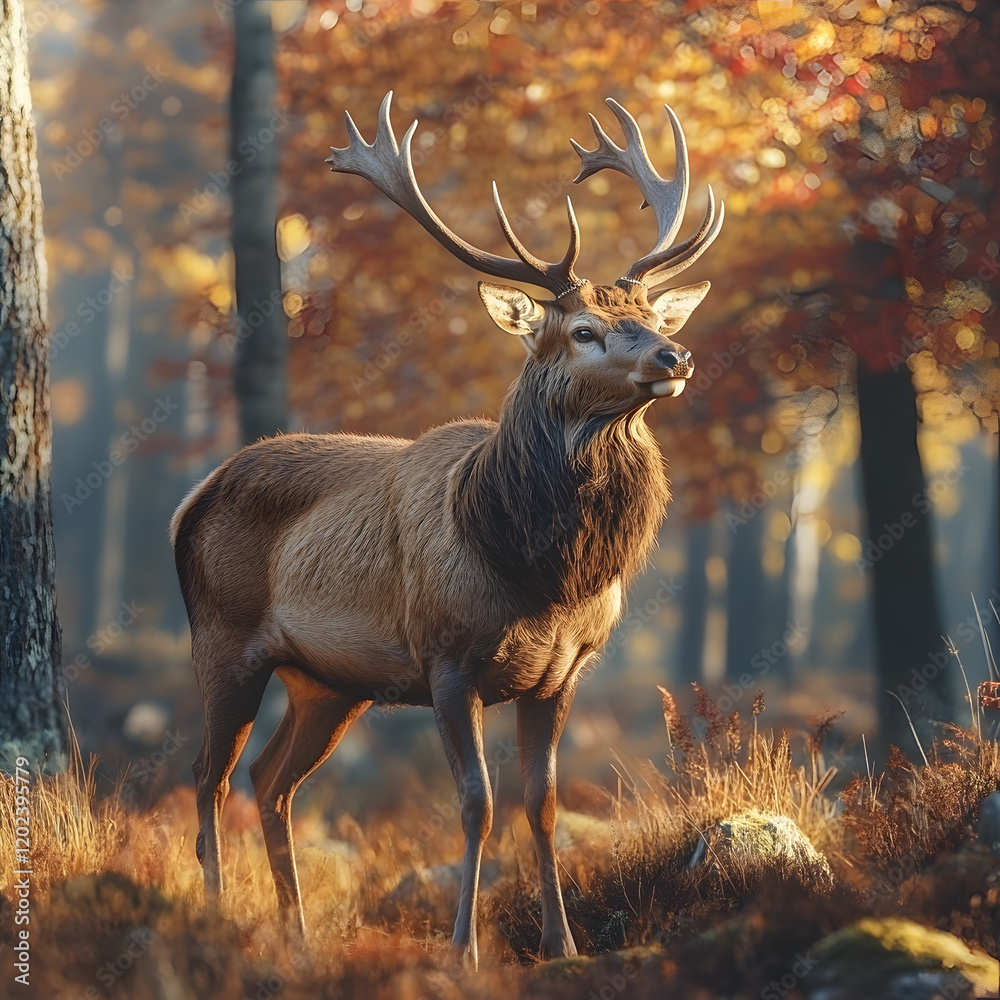 deer in the forest with fallen leaves deer in the forest with fallen leaves