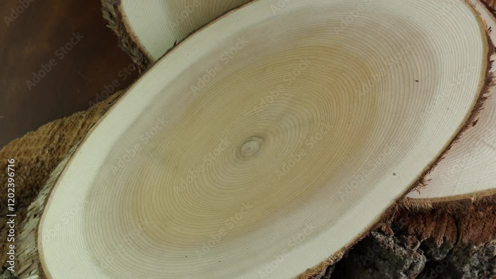 Wooden circle stump trunk background from top. Saw cross section cut ...