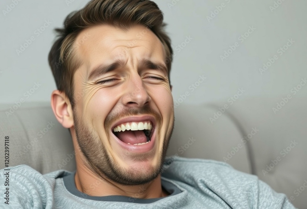 Male portrait with a yawn and a subtle smile Male portrait with a yawn and a subtle smile