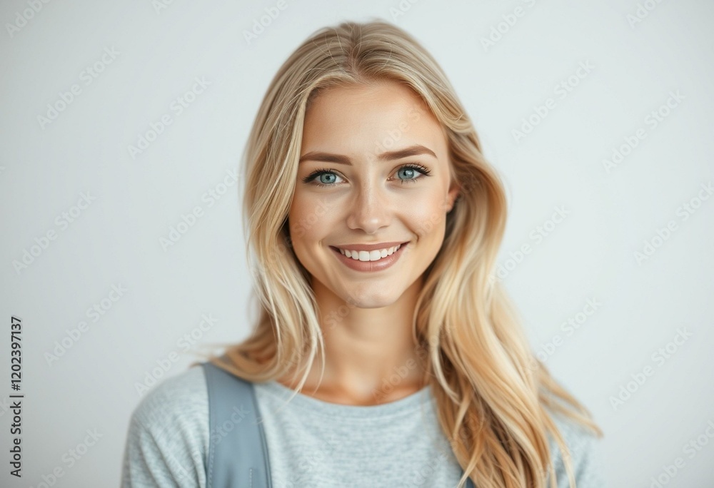Serene Nordic blond female portrait with soft focus on eyes Serene Nordic blond female portrait with soft focus on eyes
