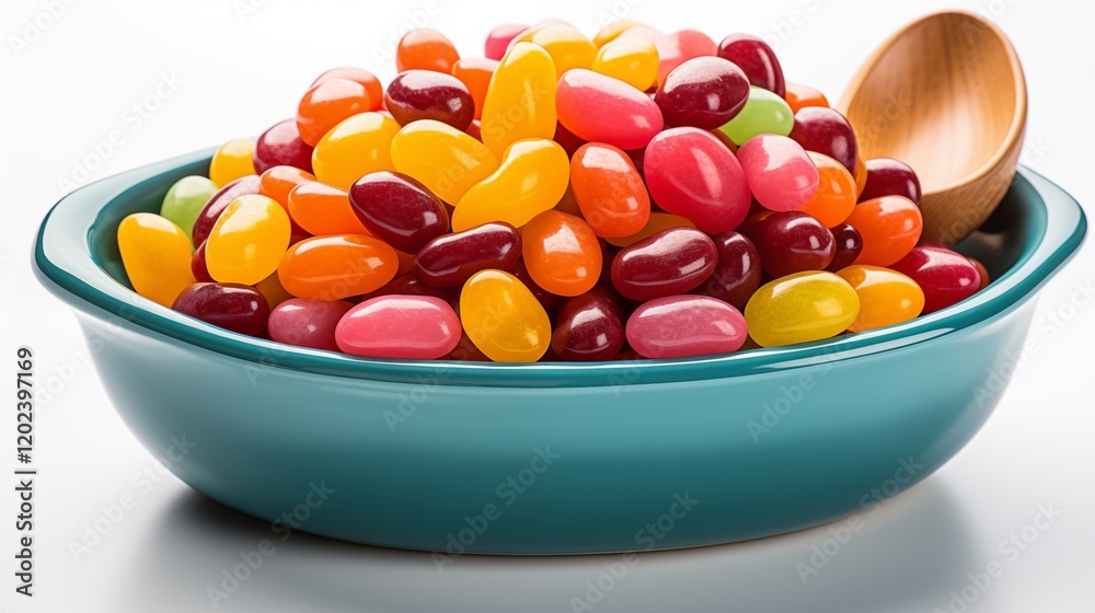 A metal scoop filled with vibrant jelly beans, perfect for candy displays or snacking, studio view. A metal scoop filled with vibrant jelly beans, perfect for candy displays or snacking, studio view.