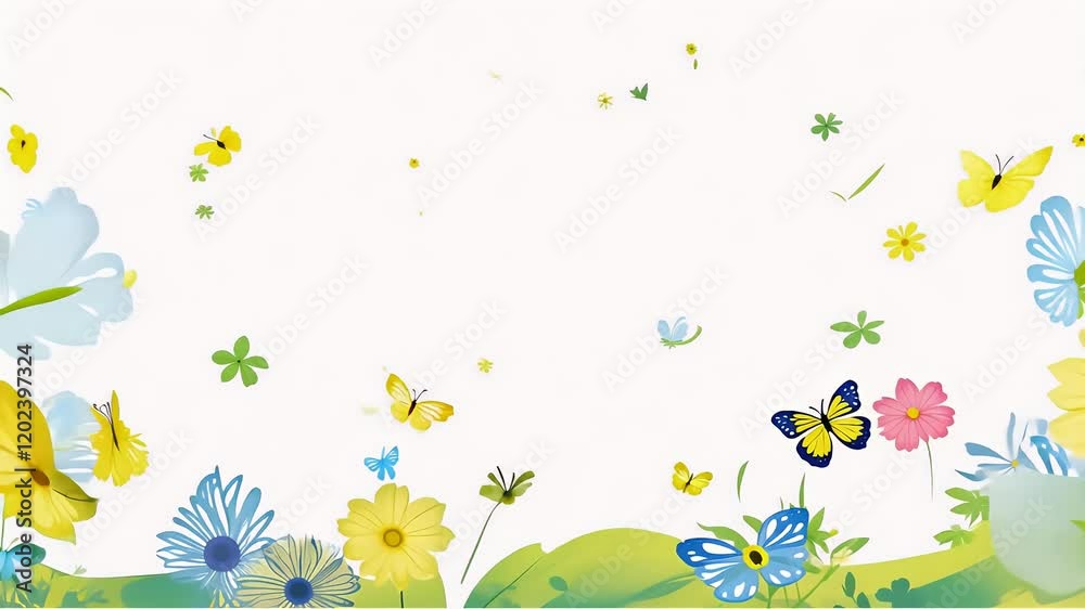 ete illustration motif blanc feuilles volants sur panoramique couture papillons multicolores fleurs abstraits prairie oles vecteurs sans fond d plantes flower nature plant floral summer spring