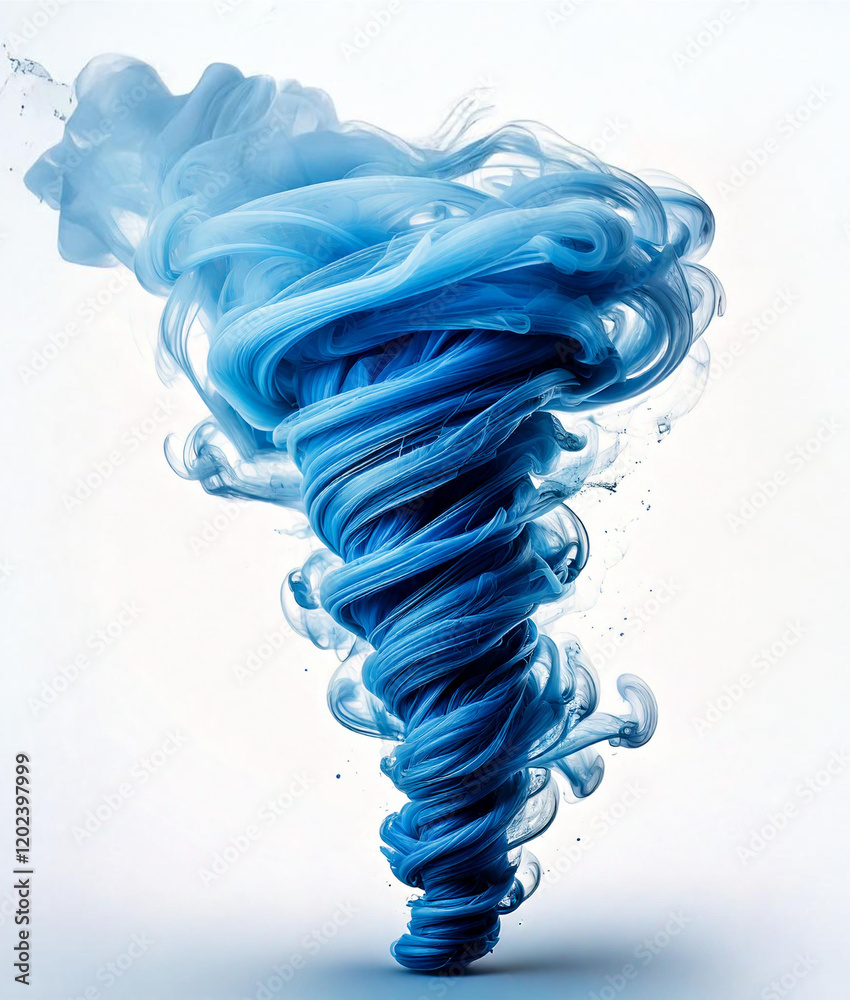 tornado of blue smoke on white background