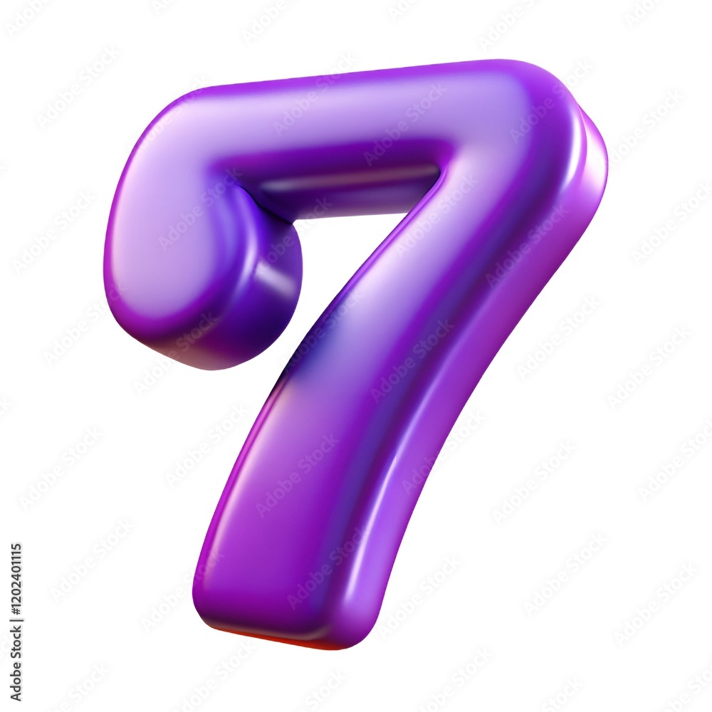 Vibrant purple number seven in glossy 3D style for creative projects, copy space