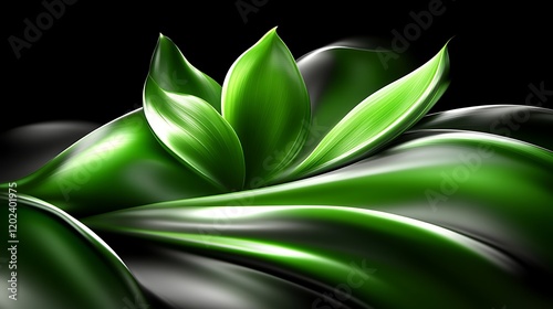 Green leaves flowing in a dark background