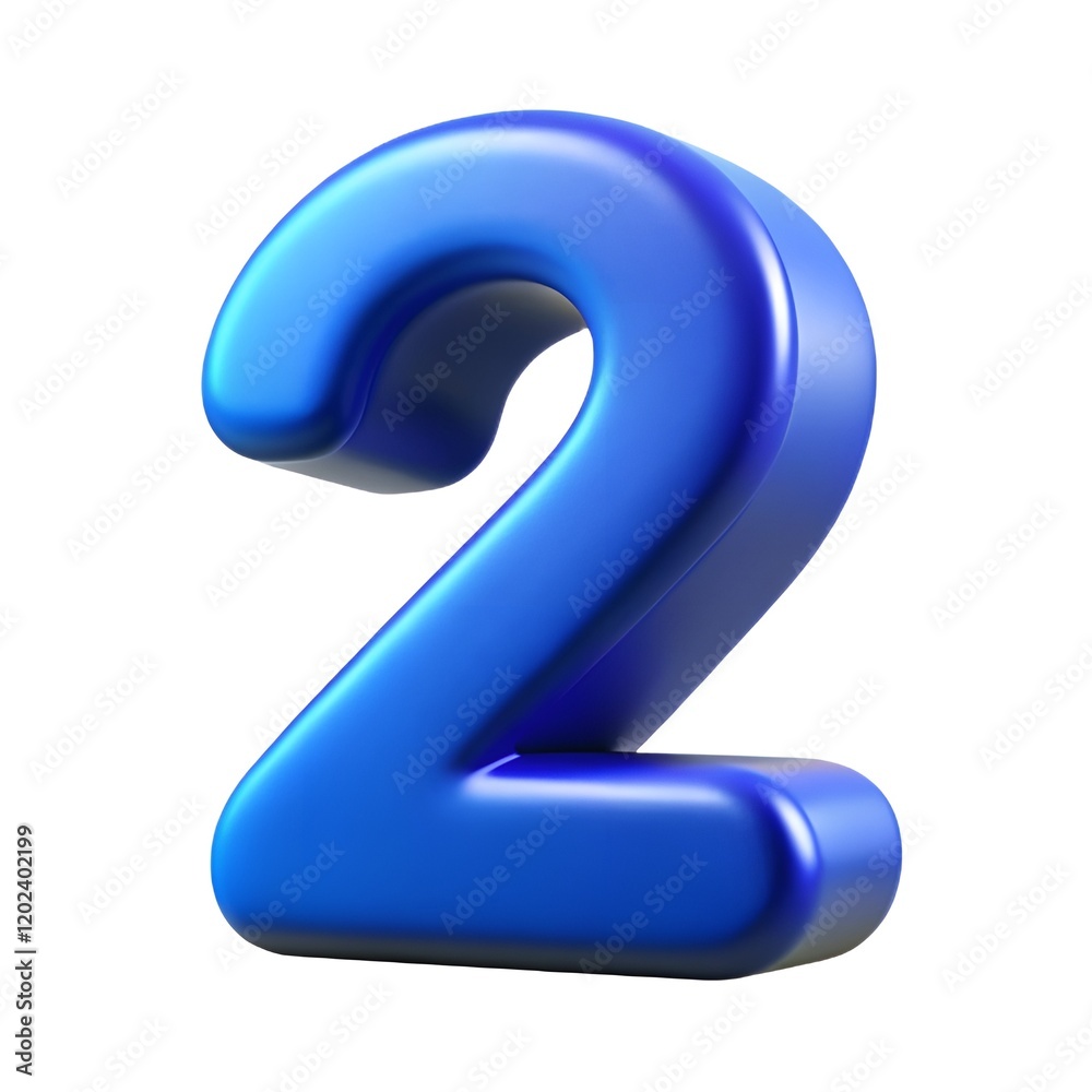Vibrant 3D blue number two for modern design projects, copy space Vibrant 3D blue number two for modern design projects, copy space