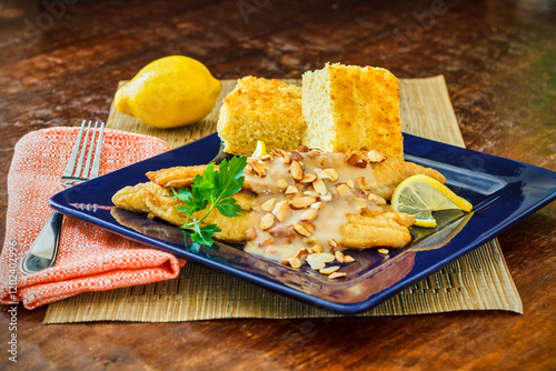 southern catfish amandine served with cornbread