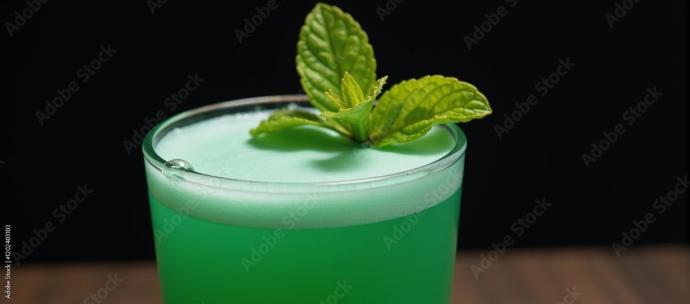 Vibrant green cocktail with mint garnish Vibrant green cocktail with mint garnish