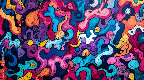 Colorful abstract mural showcasing swirling patterns and vibrant hues in an artistic display