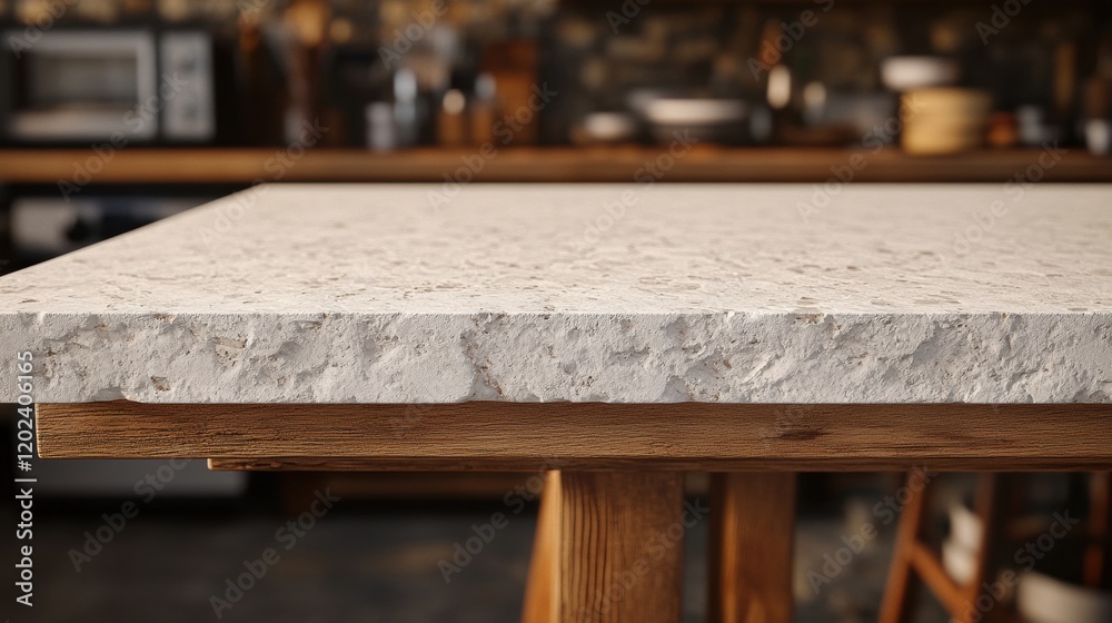 Close-Up View of Modern Kitchen Countertop with Wooden Base Close-Up View of Modern Kitchen Countertop with Wooden Base