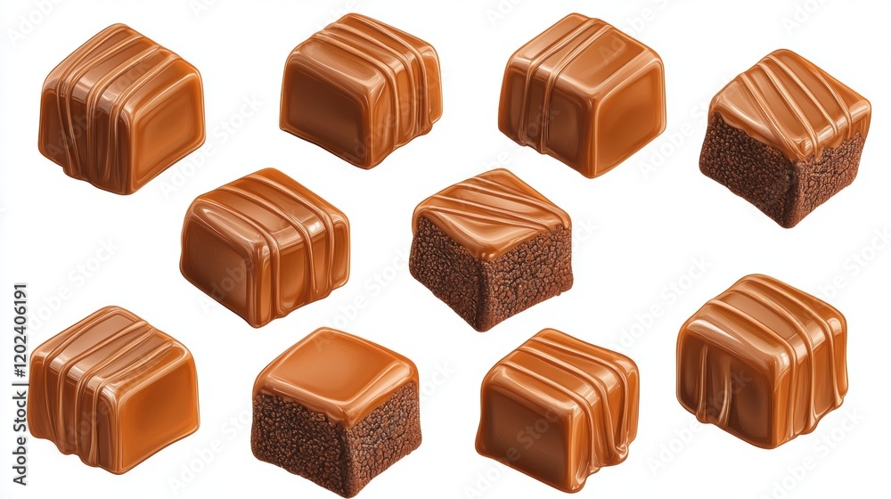 Assorted Chocolate Confectionery Pieces on a White Background