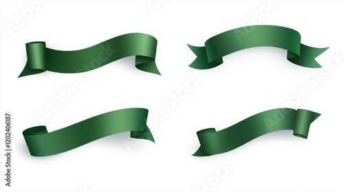 Set of green ribbon labels on a white background.