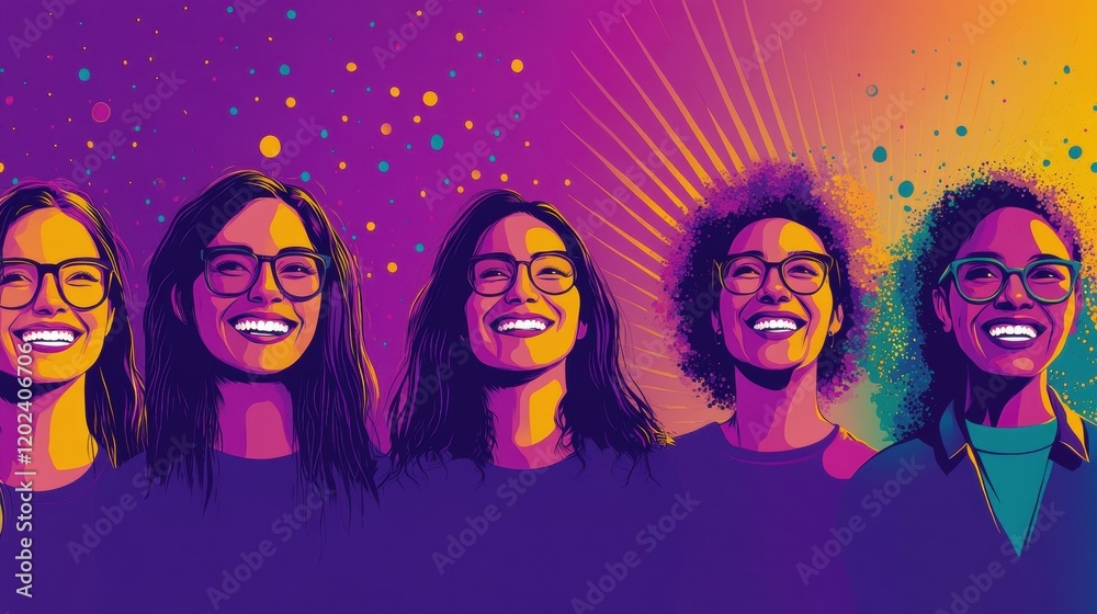 Vibrant Portraits of Diverse Friends with Joyful Expressions and Glasses Vibrant Portraits of Diverse Friends with Joyful Expressions and Glasses