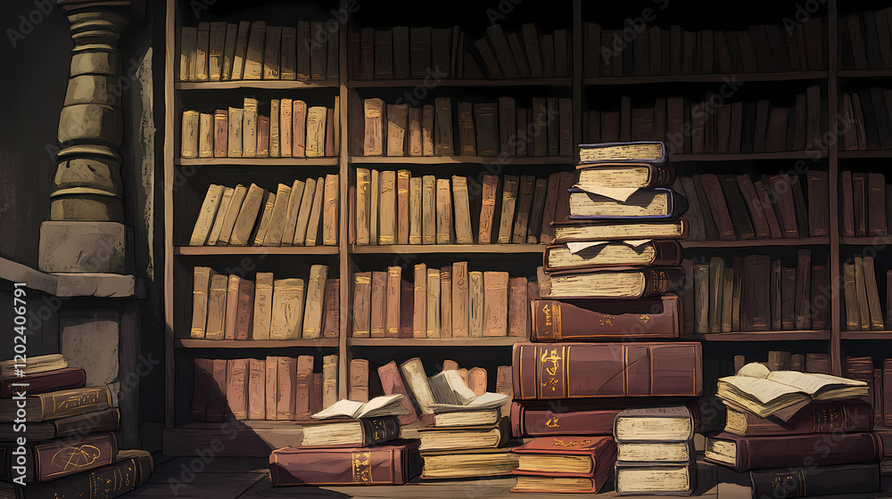 Obraz premium dustcovered stacked books