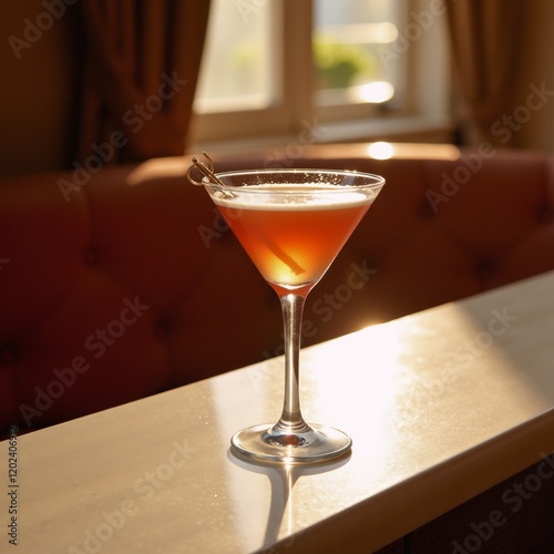 A photorealistic image featuring an orange cocktail in an opulent orange-themed setting photo