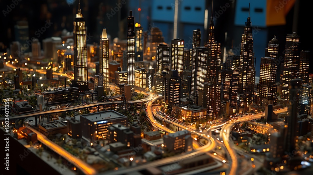 A detailed table setup showcasing a business environment with models and accessories A detailed table setup showcasing a business environment with models and accessories