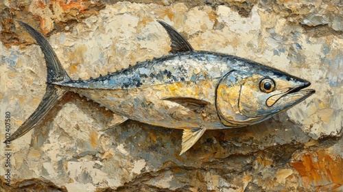 Colorful Tuna Fish Painting on Textured Background in Artistic Style