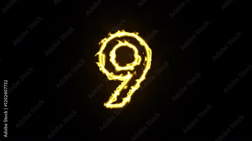 hot burning number on black background, 9 - Single Number made of Fire Flames on Black Background. hot burning number on black background, 9 - Single Number made of Fire Flames on Black Background.