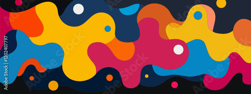 Abstract wavy background. Colorful vector illustration with wavy shapes and circles.