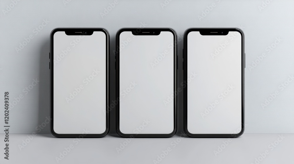 Blank Smartphone Screens in a Minimalist Setting on a Table Blank Smartphone Screens in a Minimalist Setting on a Table