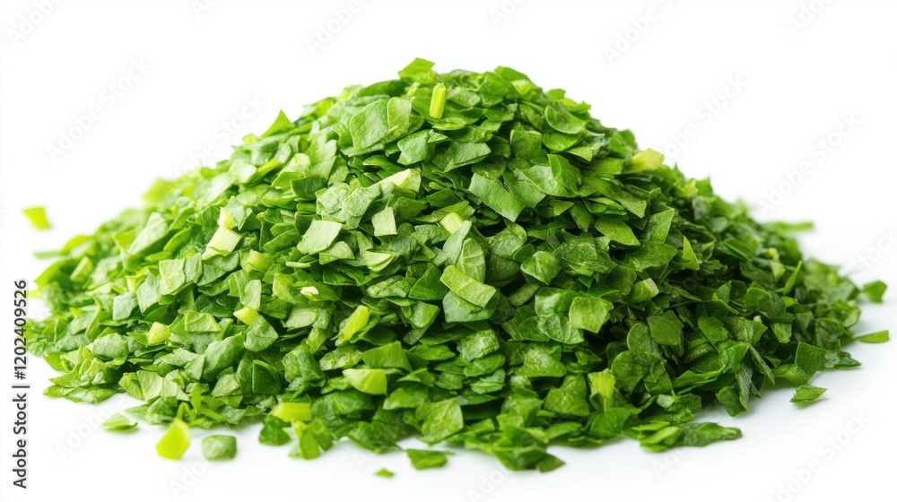 Freshly Chopped Green Herbs on a White Background Freshly Chopped Green Herbs on a White Background