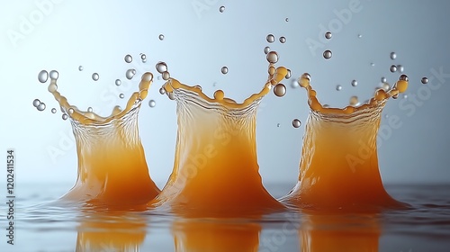 Triple Liquid Splashing Creating Columns of Amber Fluid