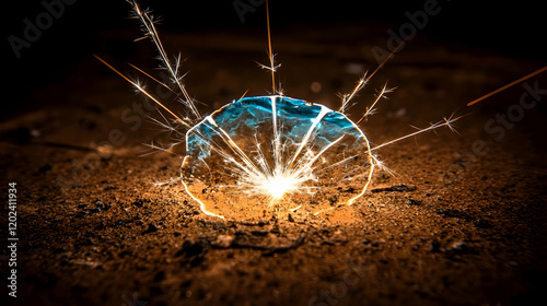 Sparkling firework on dark ground.
