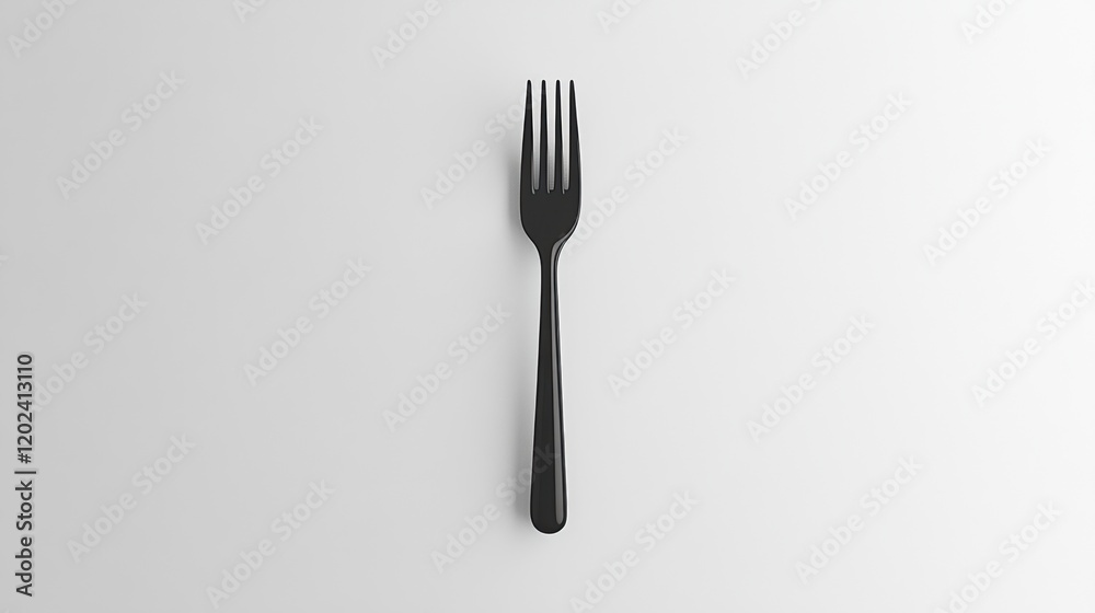 Black Plastic Fork on Minimalist White Surface with Soft Lighting Black Plastic Fork on Minimalist White Surface with Soft Lighting