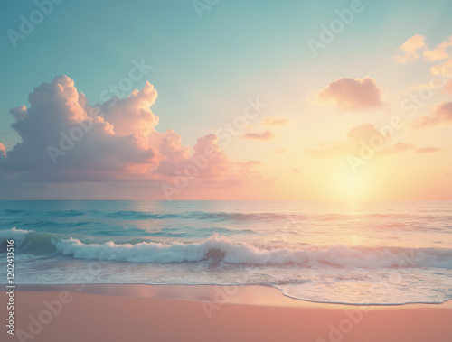A Serene Beach at Sunset With Pastel Clouds in the Sky