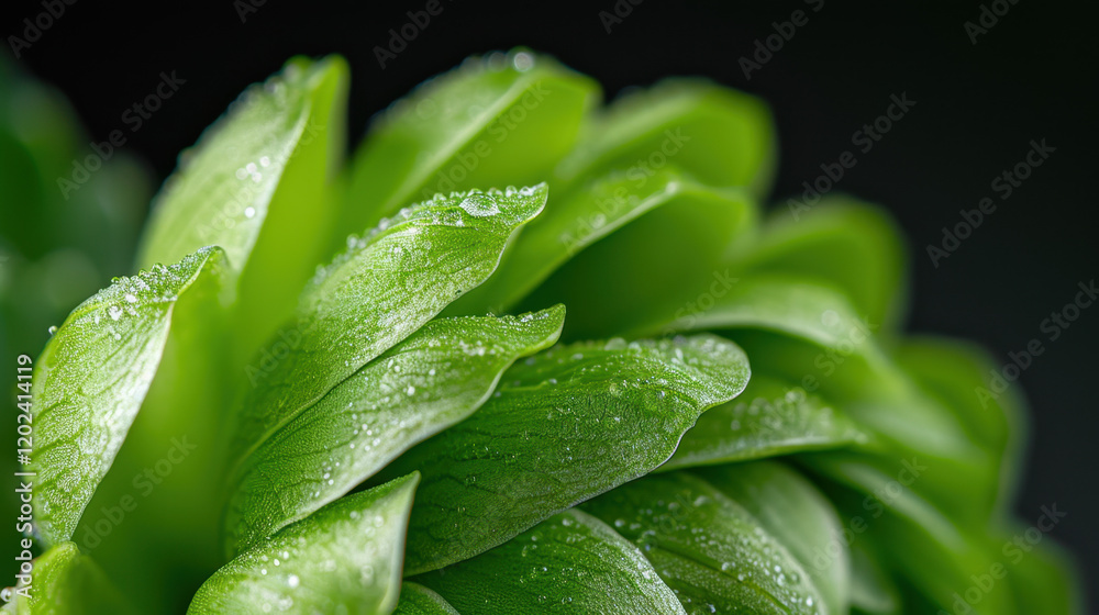 A close-up view of layered green leaves glistening with tiny droplets, emphasizing their vibrant texture and natural beauty in sharp detail.
A close-up view of layered green leaves glistening with tiny droplets, emphasizing their vibrant texture and natural beauty in sharp detail.