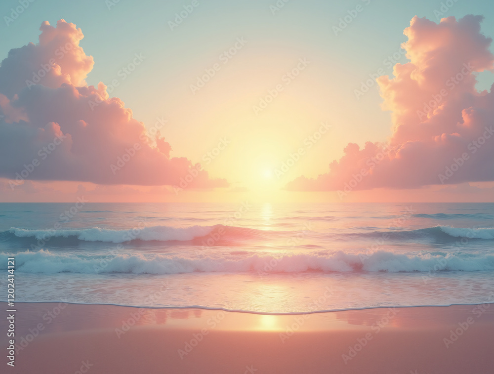 Fototapeta premium A Serene Beach at Sunset With Pastel Clouds in the Sky