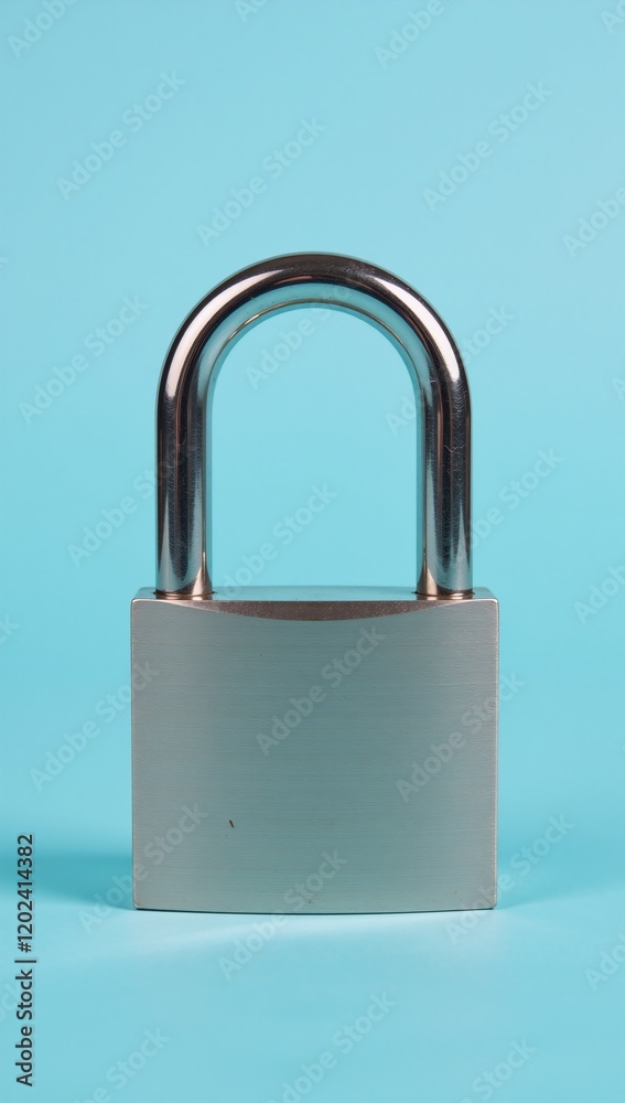 Fototapeta premium Shiny closed padlock symbolizes security against a light-blue backdrop