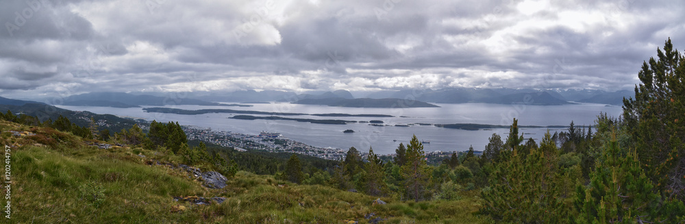 Varden viewpoint Panoramic landscapes, ocean, fjords, islands forests summer 2024 around Molde Norway Scandinavia Europe Varden viewpoint Panoramic landscapes, ocean, fjords, islands forests summer 2024 around Molde Norway Scandinavia Europe