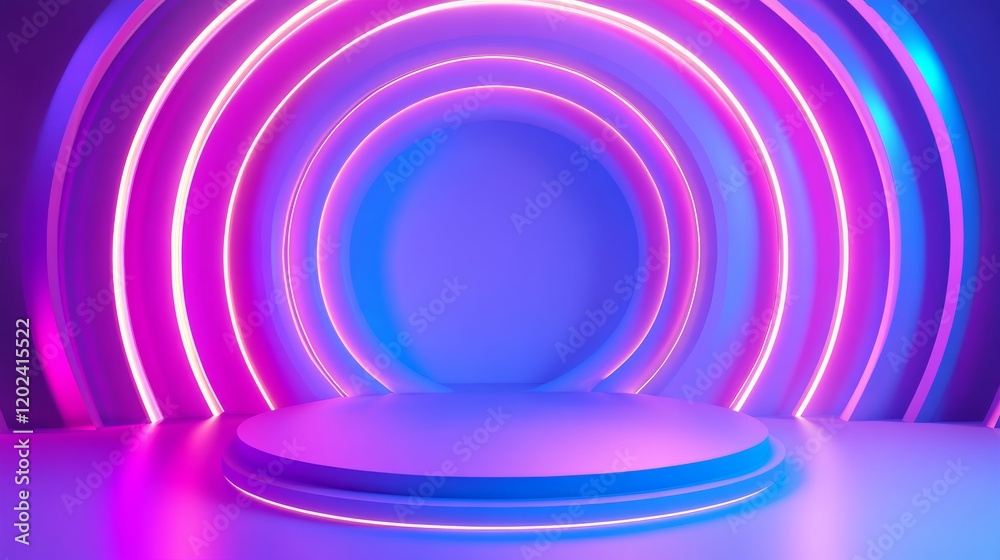 Fototapeta premium Neon Circle Stage Design - Abstract Background